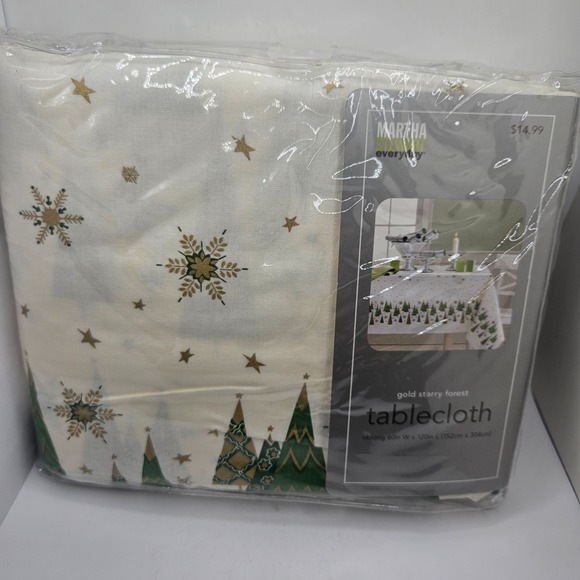 Martha Stewart Other - Martha Stewart Gold Starry Forest Christmas Tablecloth 60x120 Oblong Holiday NOS